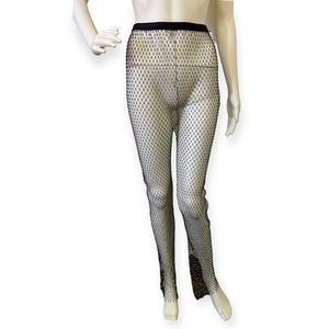 Crystal Shiny Diamond Transparent Mesh Hem Slit Trousers